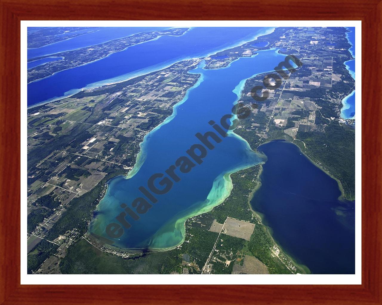 Aerial image of [4784] Elk Lake in Antrim, MI with Cherry Wood frame