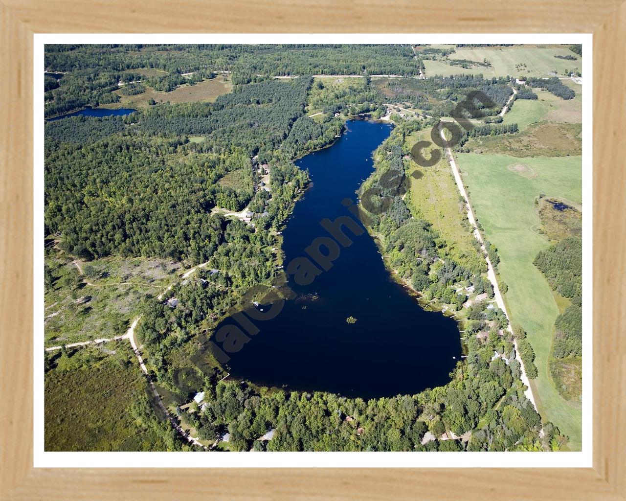 Aerial image of [4786] Little Long Lake in Osceola, MI with Natural Wood frame