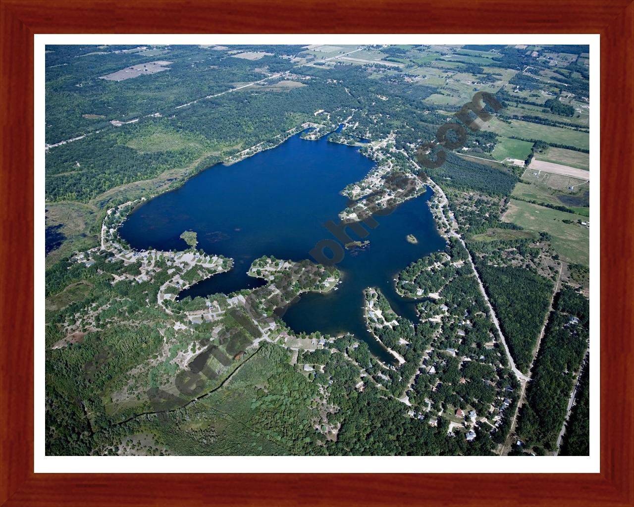 Aerial image of [4788] Indian Lake in Montcalm, MI with Cherry Wood frame