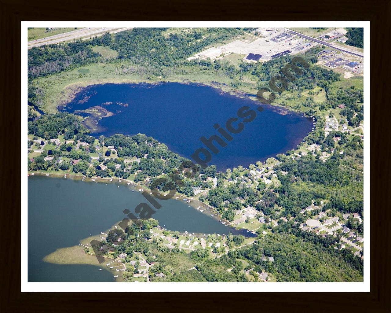 Aerial image of [4833] Round Lake in Livingston, MI with Black Wood frame