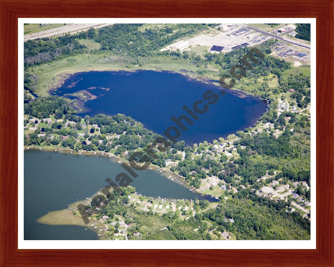 Aerial image of [4833] Round Lake in Livingston, MI with Cherry Wood frame