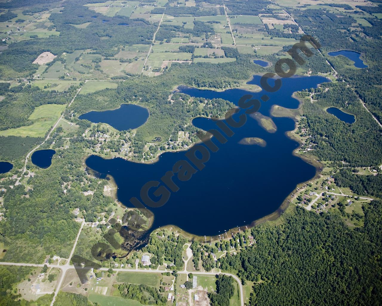 Aerial image of [4837] McLaren Lake in Oceana, MI with Canvas Wrap frame