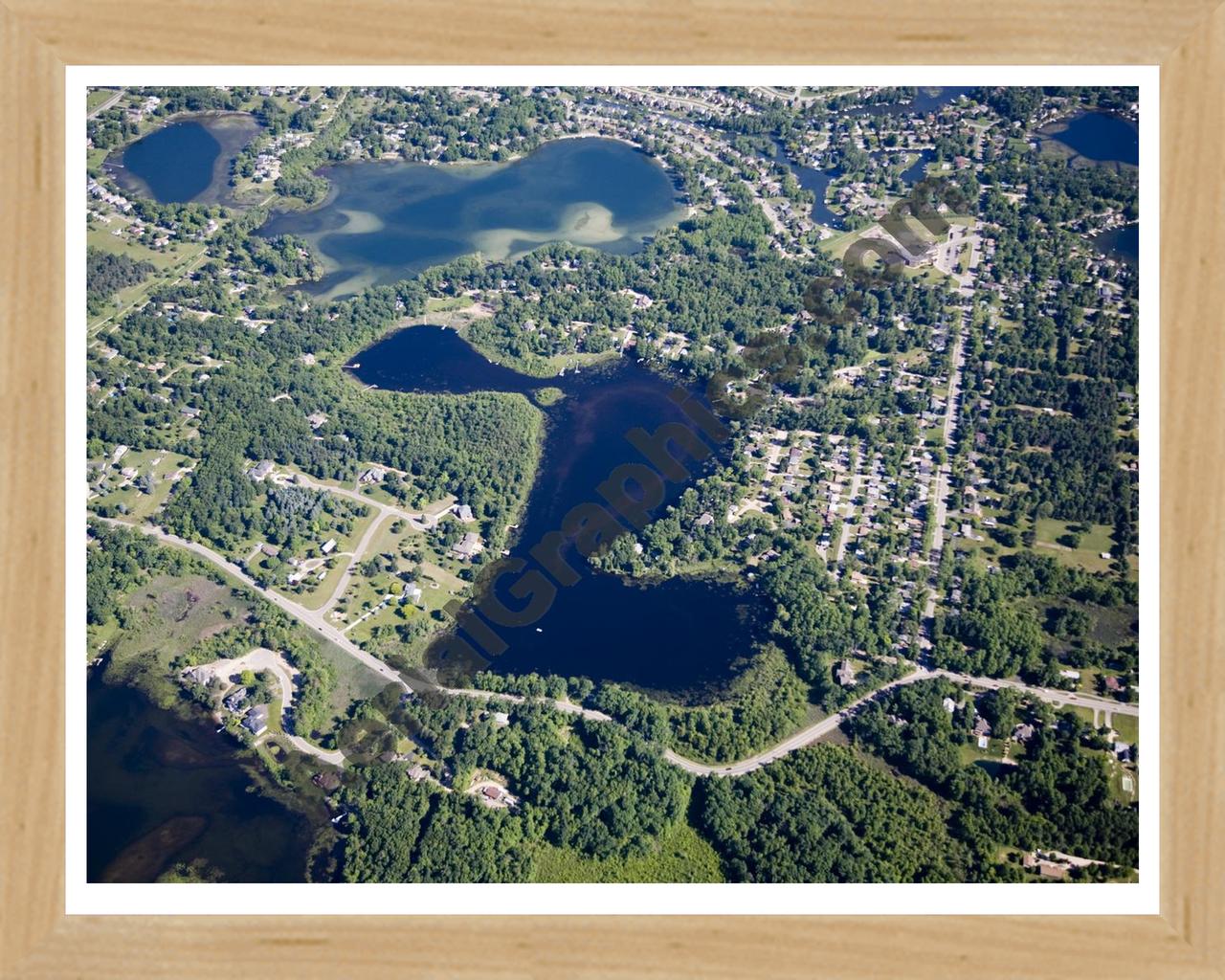 Aerial image of [4957] Elkhorn Lake in Oakland, MI with Natural Wood frame