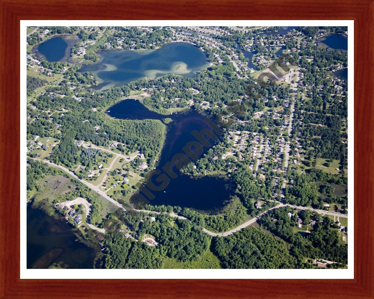 Aerial image of [4957] Elkhorn Lake in Oakland, MI with Cherry Wood frame