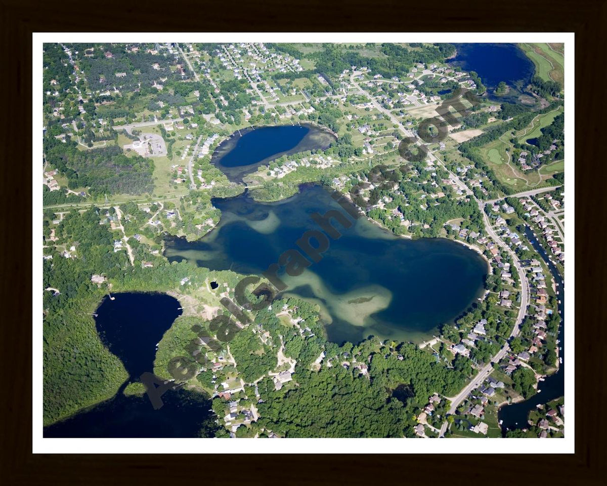 Aerial image of [4958] Square Lake (by Orion) in Oakland, MI with Black Wood frame