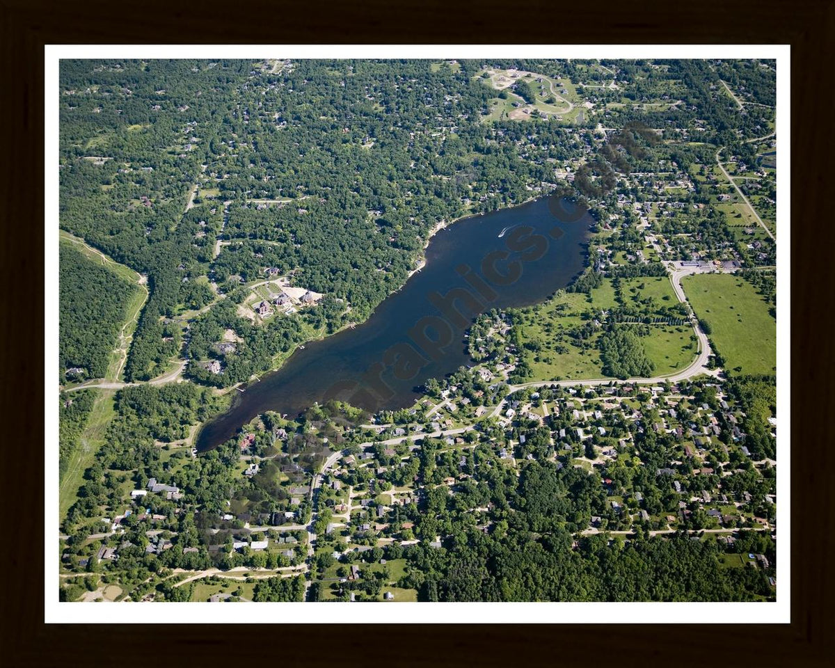 Aerial image of [4959] Walters Lake in Oakland, MI with Black Wood frame