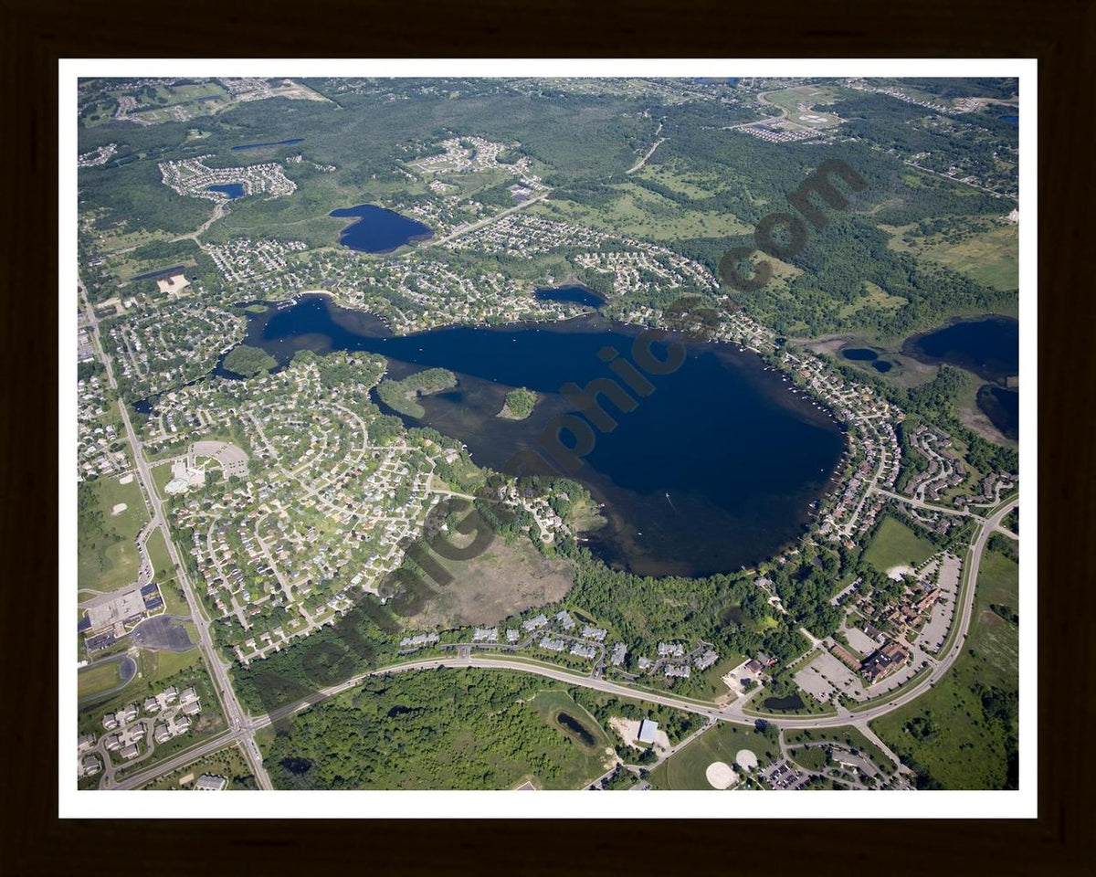 Aerial image of [4960] Voorheis Lake in Oakland, MI with Black Wood frame