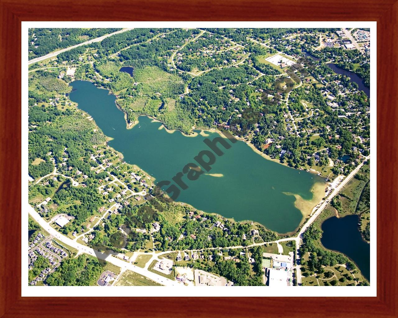 Aerial image of [4962] Deer Lake in Oakland, MI with Cherry Wood frame