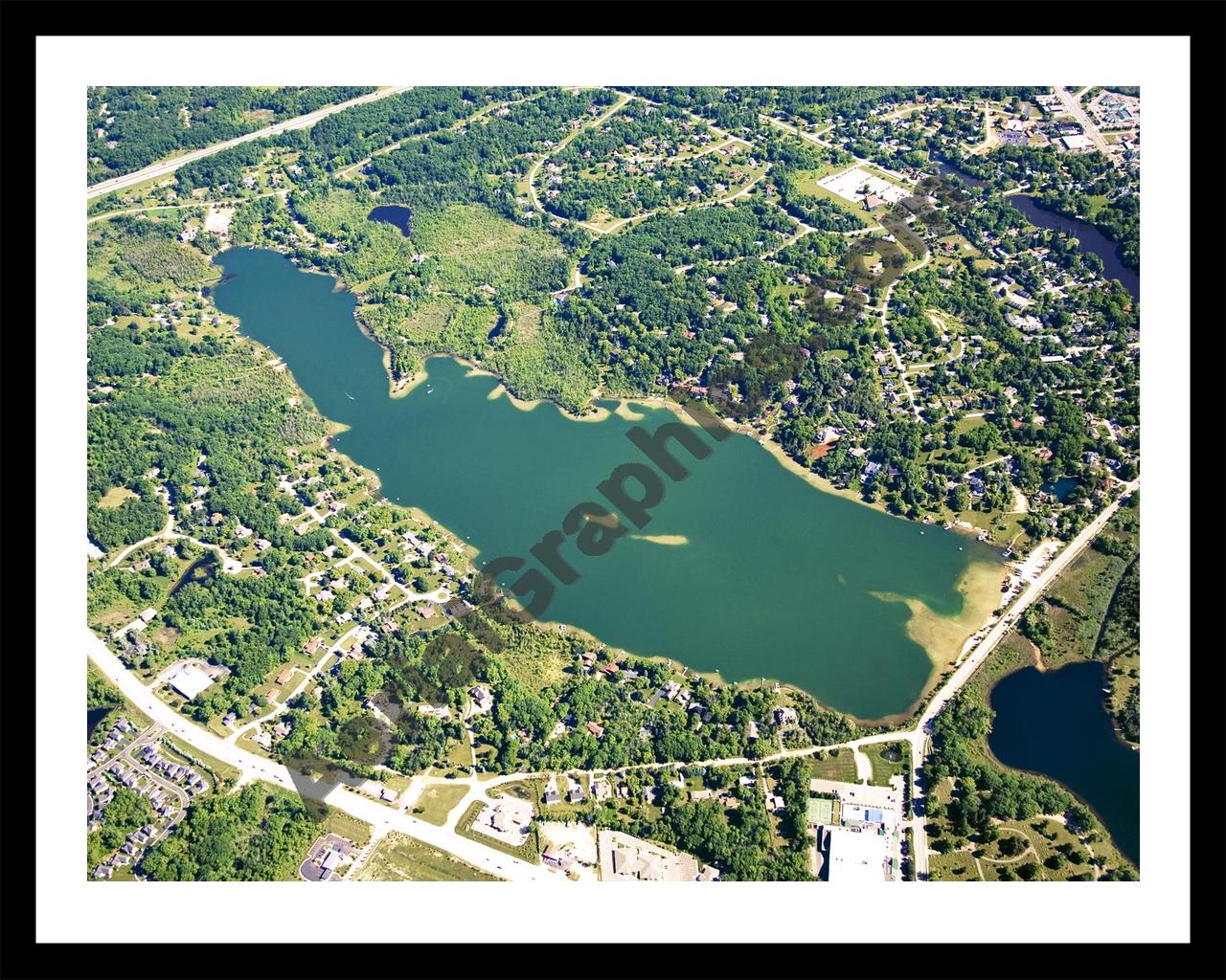 Aerial image of [4962] Deer Lake in Oakland, MI with Black Metal frame