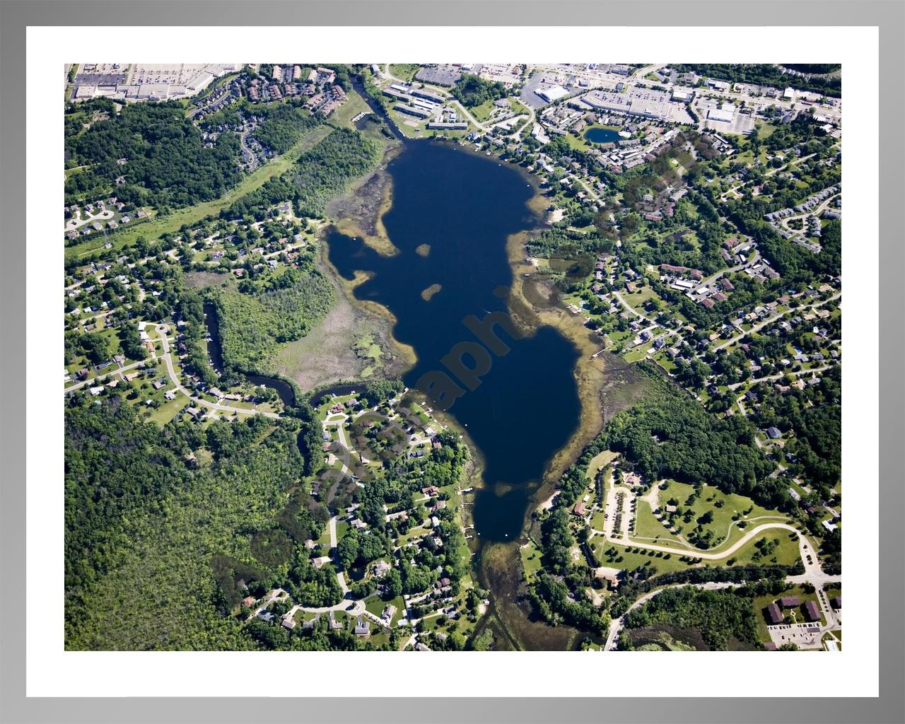 Aerial image of [4963] Green Lake in Oakland, MI with Silver Metal frame