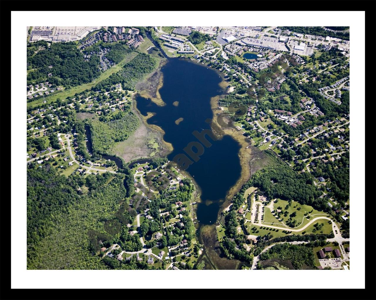 Aerial image of [4963] Green Lake in Oakland, MI with Black Metal frame