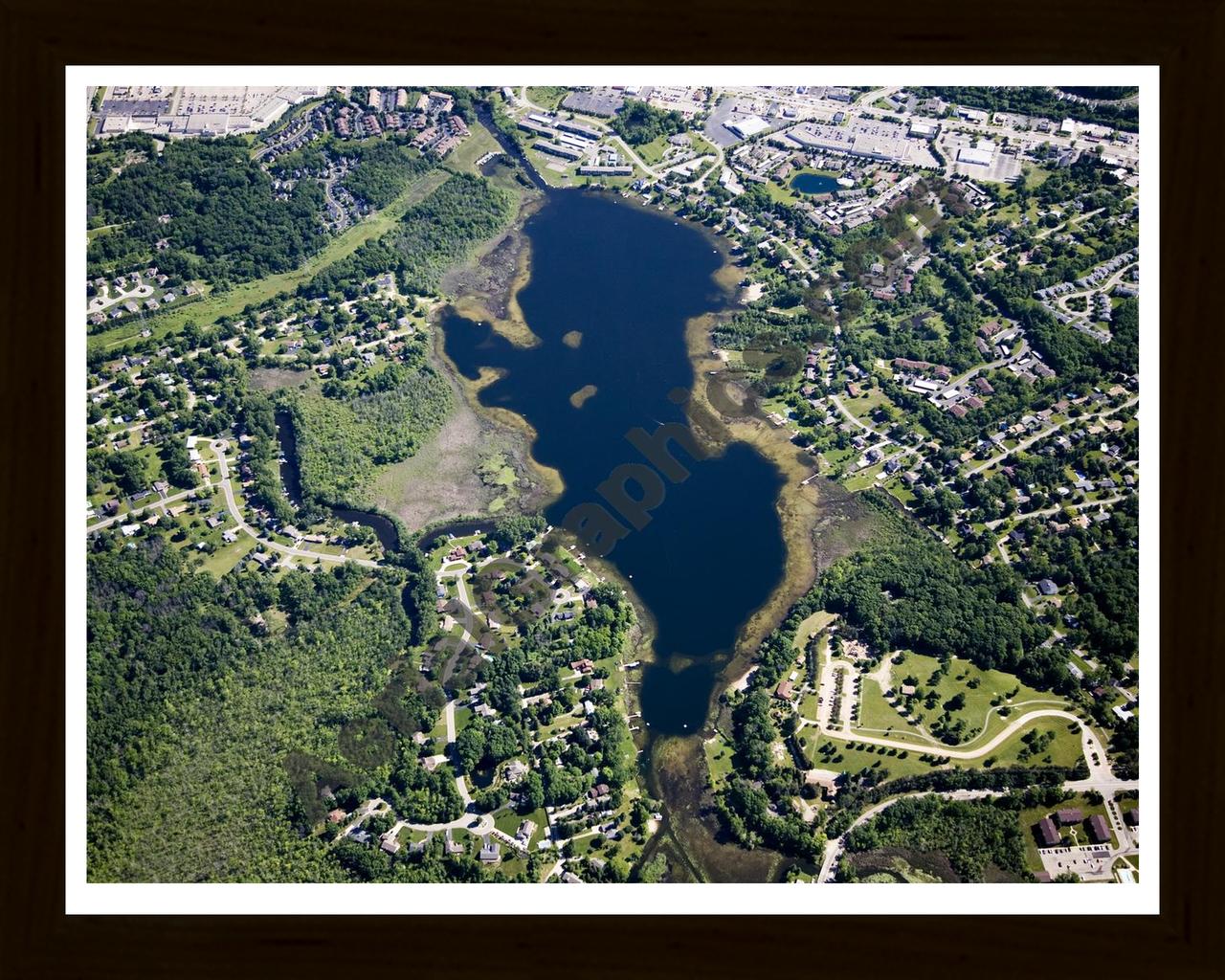 Aerial image of [4963] Green Lake in Oakland, MI with Black Wood frame