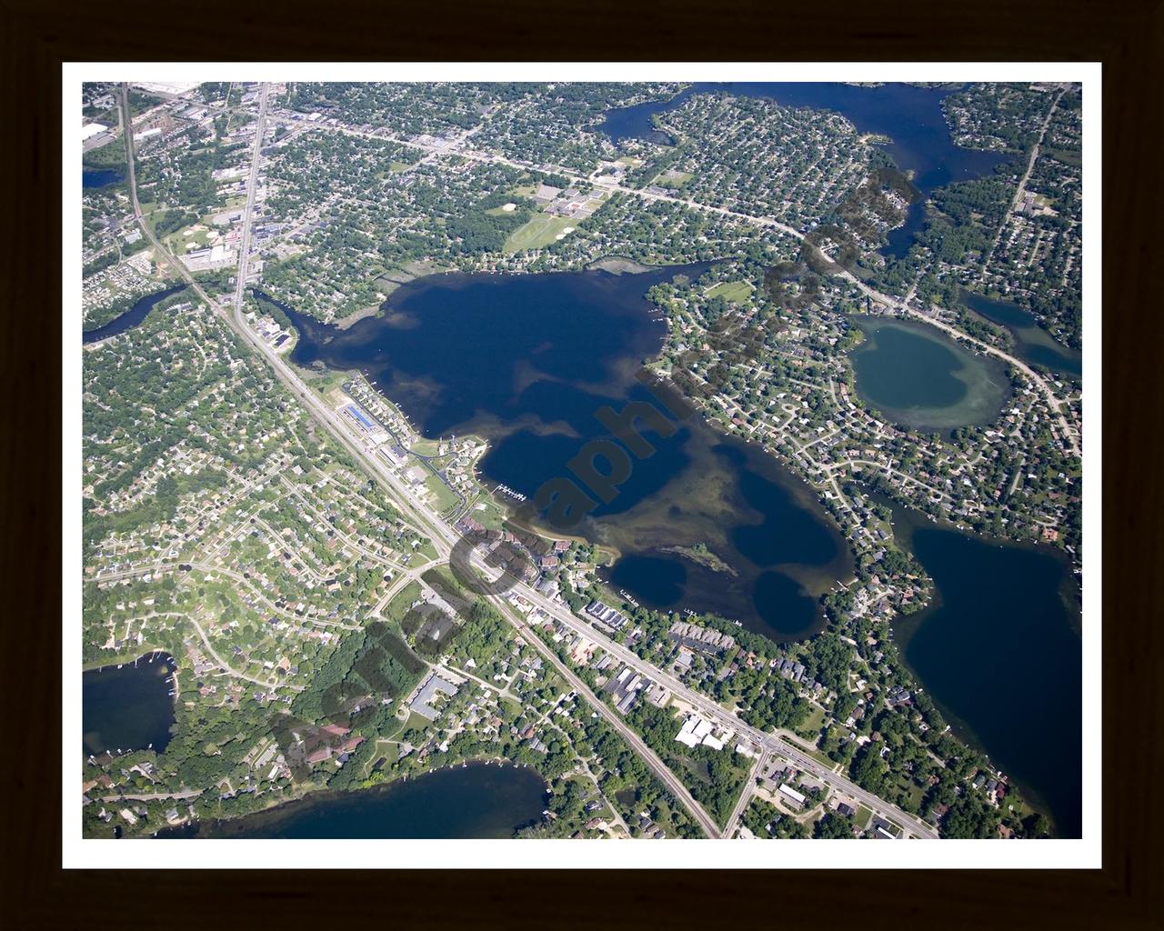 Aerial image of [4969] Loon Lake in Oakland, MI with Black Wood frame