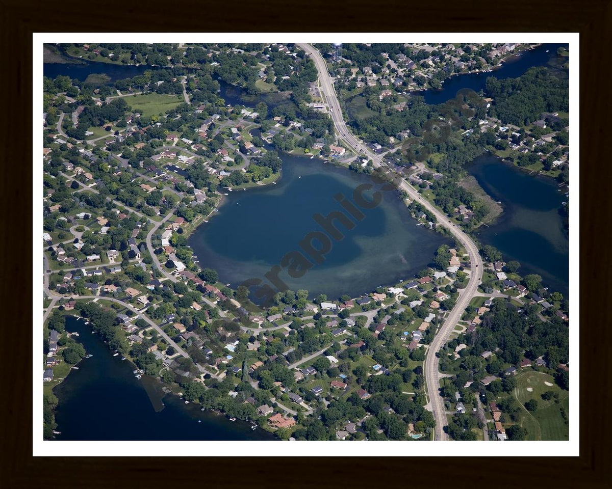 Aerial image of [4970] Silver Lake in Oakland, MI with Black Wood frame