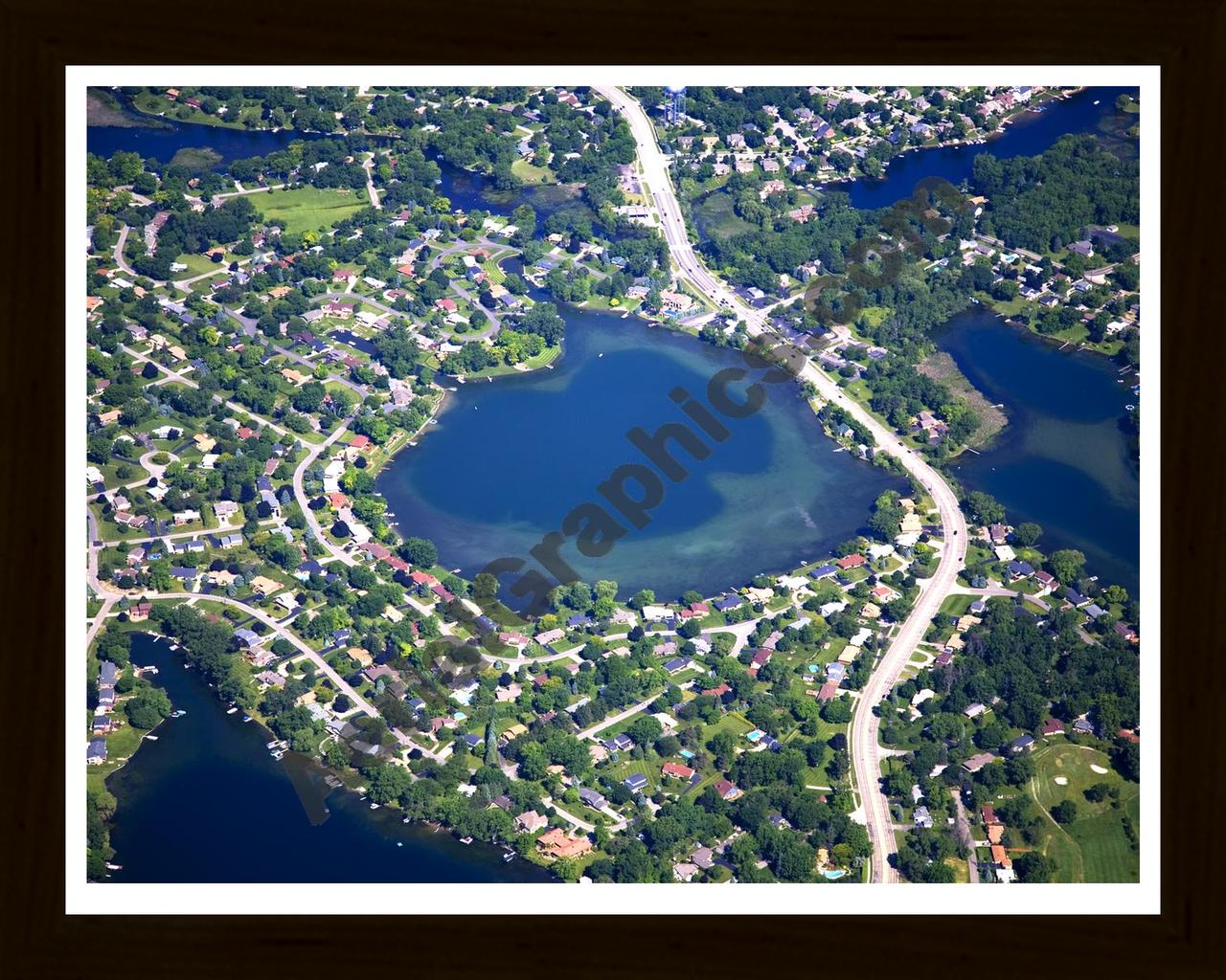 Aerial image of [4971] Schoolhouse Lake in Oakland, MI with Black Wood frame