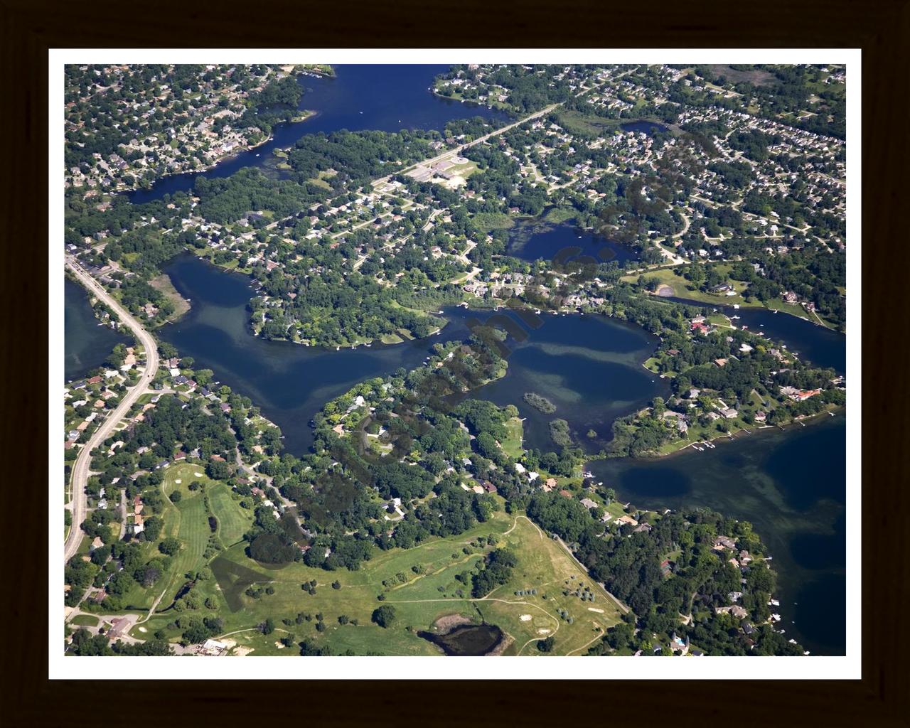 Aerial image of [4972] Mohawk Lake & Wormer Lake in Oakland, MI with Black Wood frame