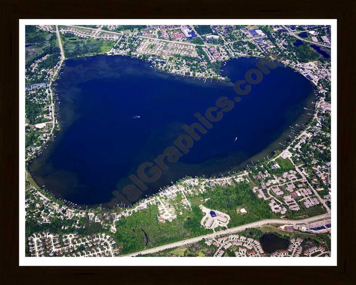 Aerial image of [4973] Walled Lake in Oakland, MI with Black Wood frame