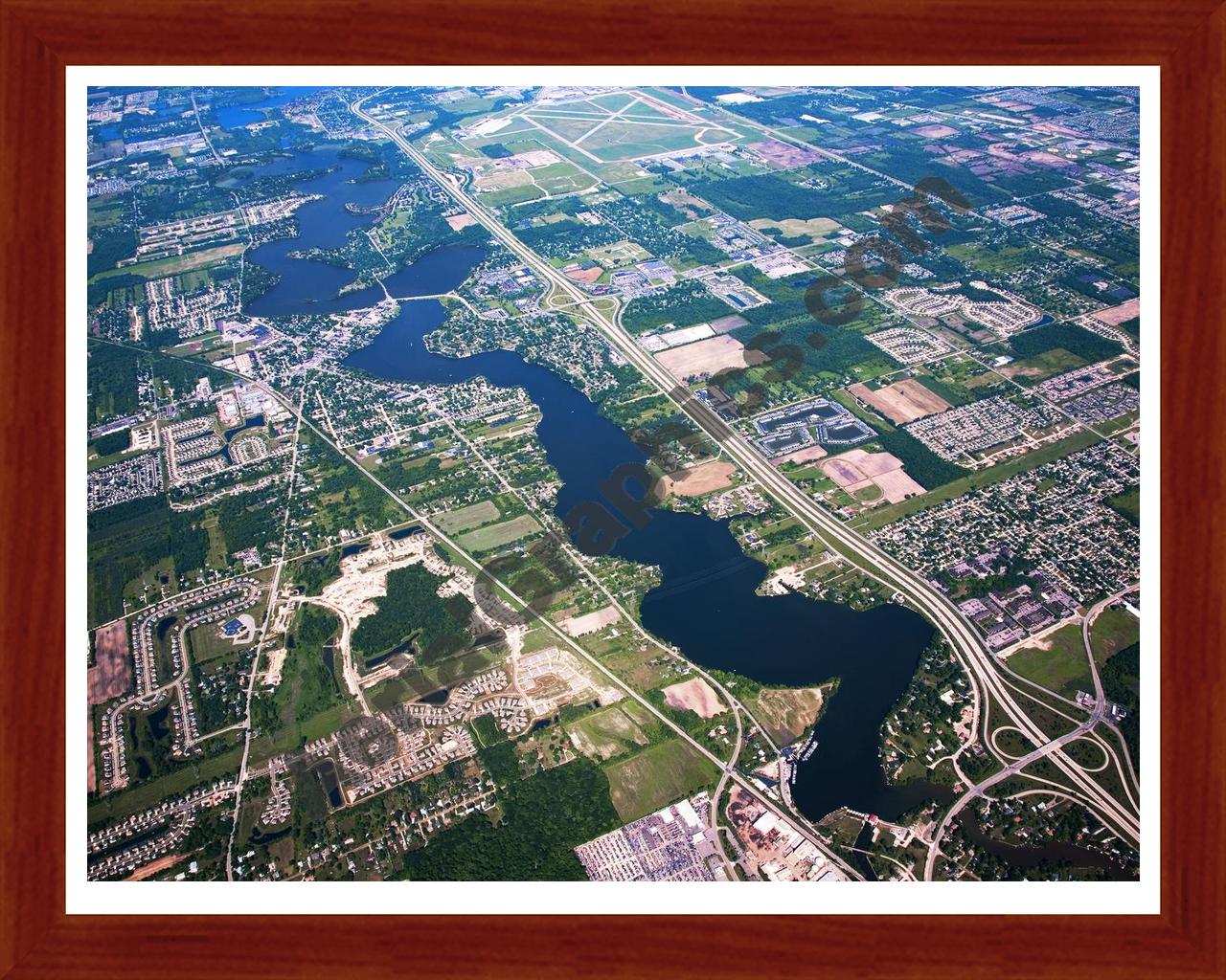 Aerial image of [4974] Belleville Lake in Wayne, MI with Cherry Wood frame