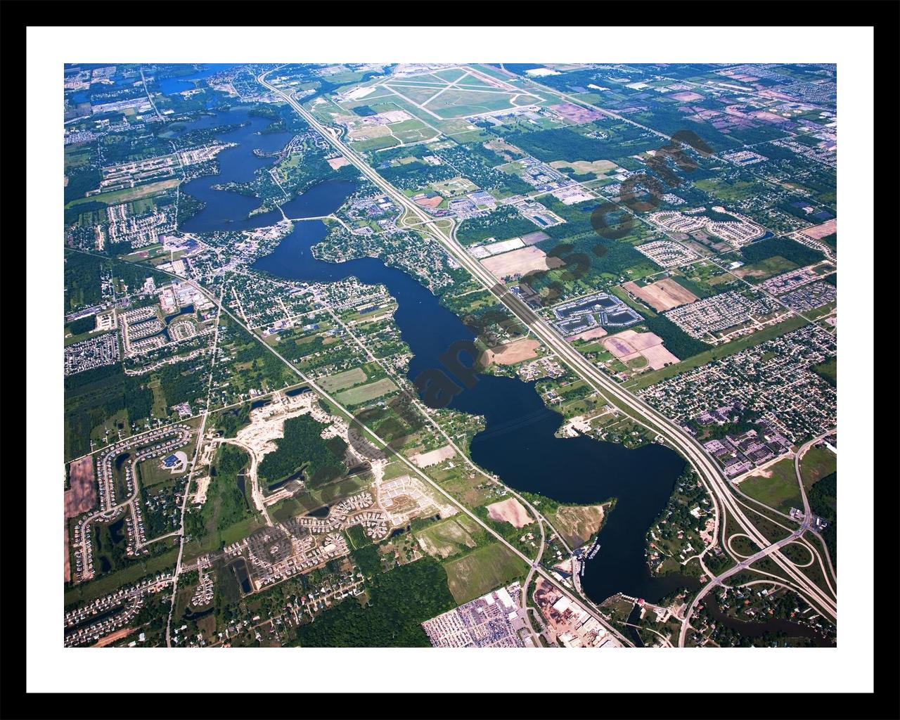 Aerial image of [4974] Belleville Lake in Wayne, MI with Black Metal frame