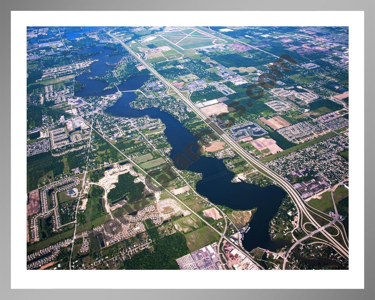 Aerial image of [4974] Belleville Lake in Wayne, MI with Silver Metal frame