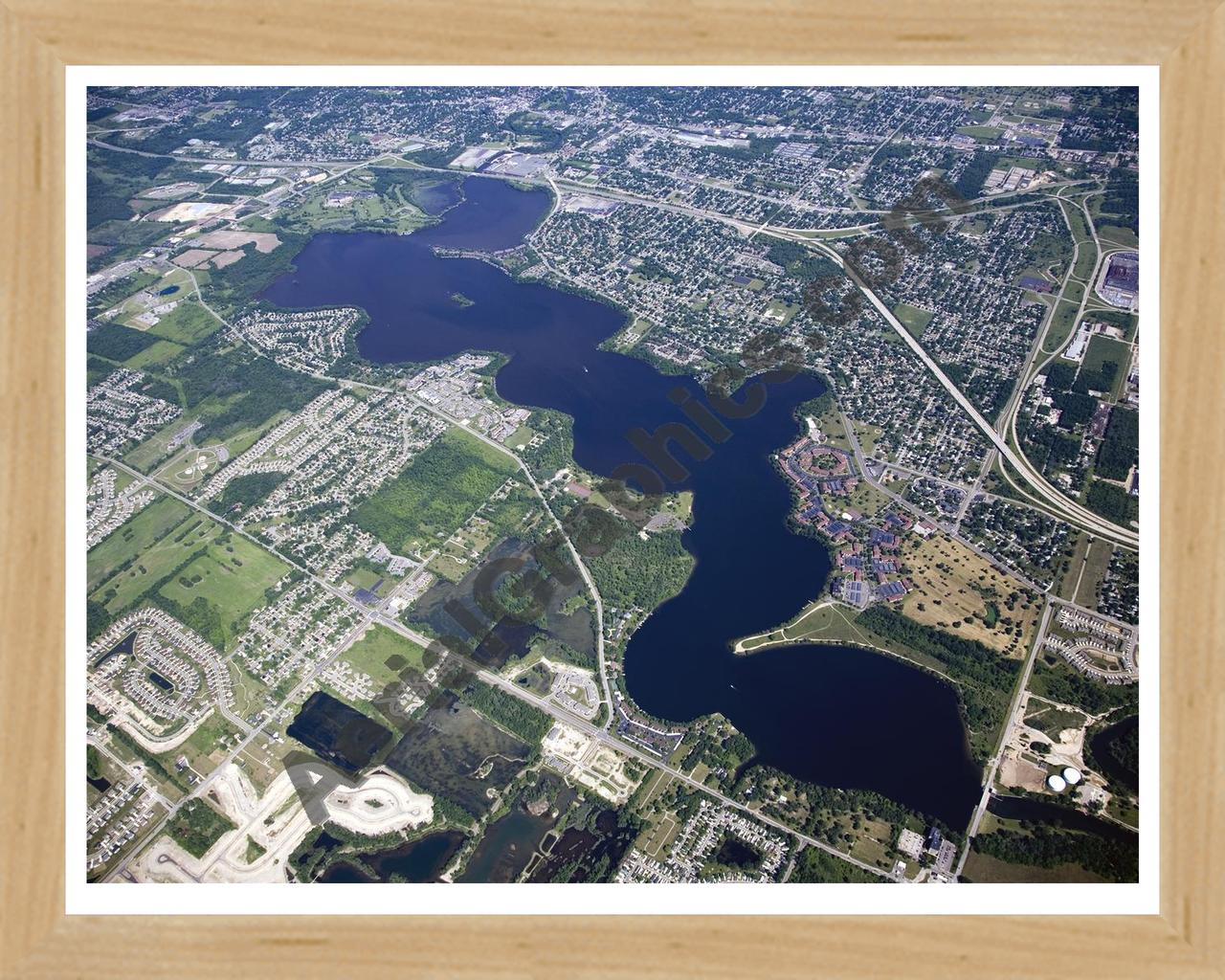 Aerial image of [4975] Ford Lake in Wayne, MI with Natural Wood frame