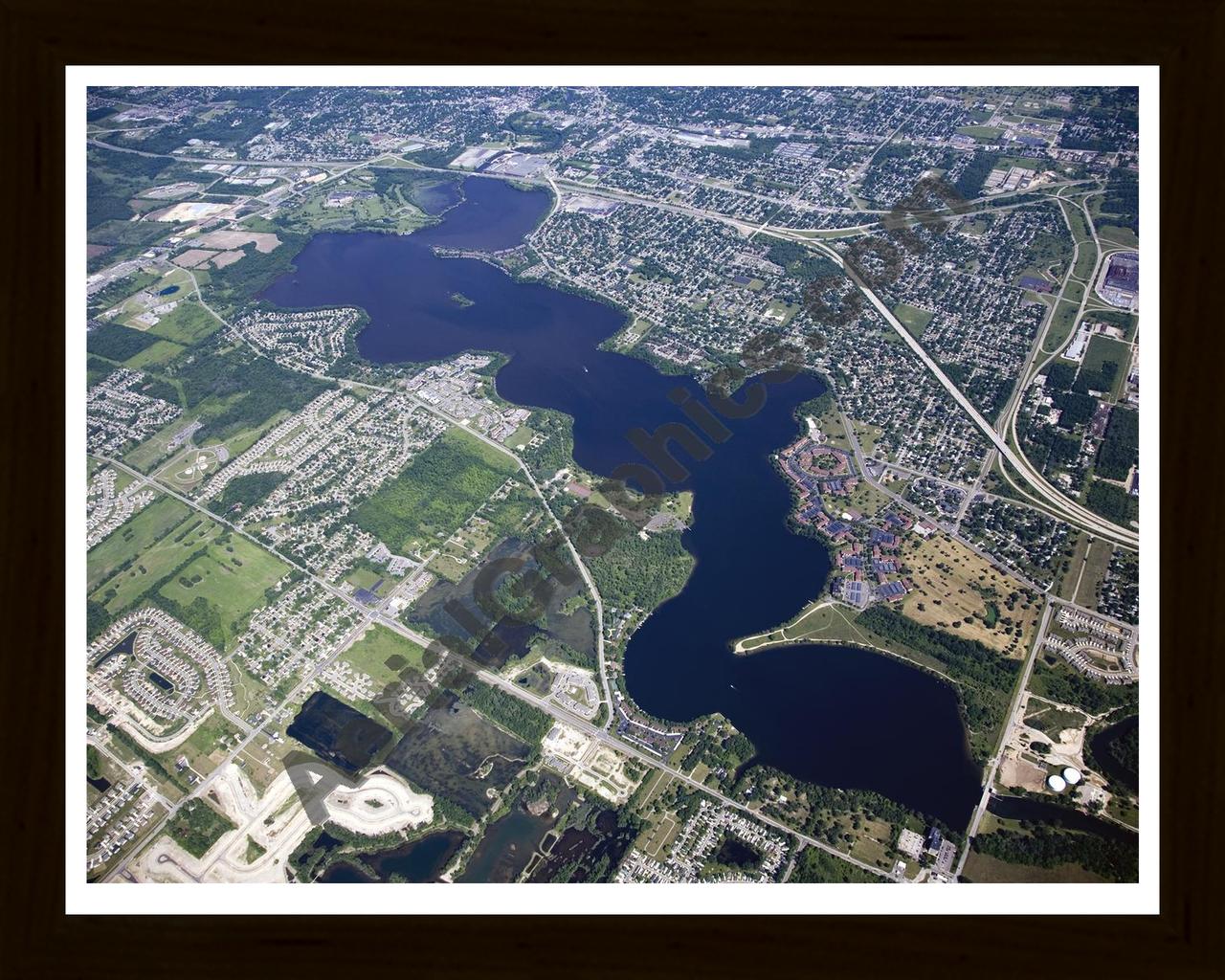 Aerial image of [4975] Ford Lake in Wayne, MI with Black Wood frame