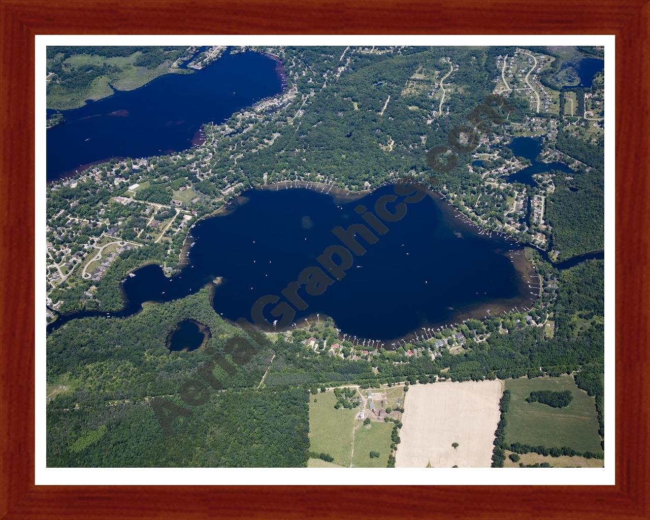 Aerial image of [4977] Base Line Lake in Livingston, MI with Cherry Wood frame