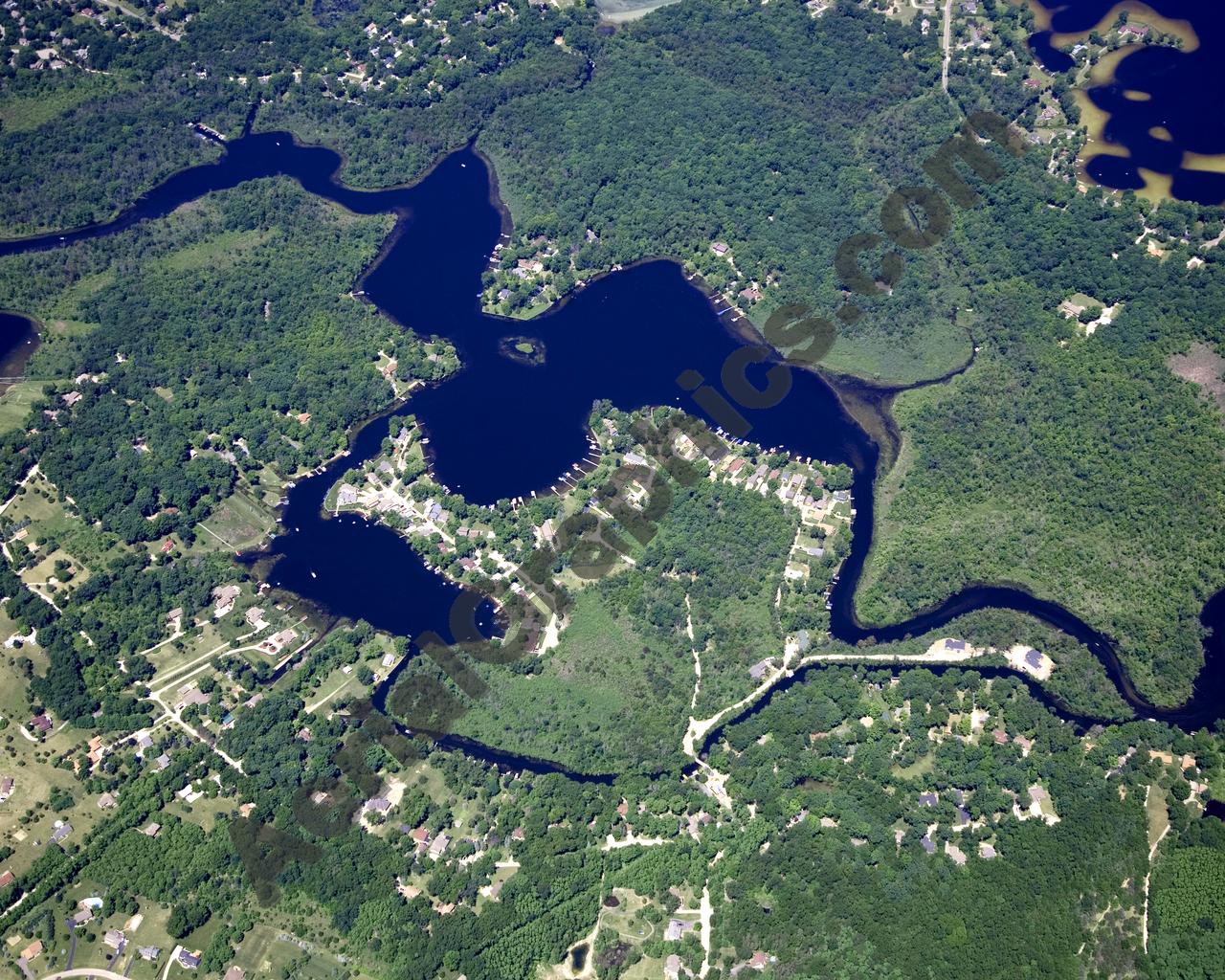 Aerial image of [4980] Gallagher Lake in Livingston, MI with Canvas Wrap frame