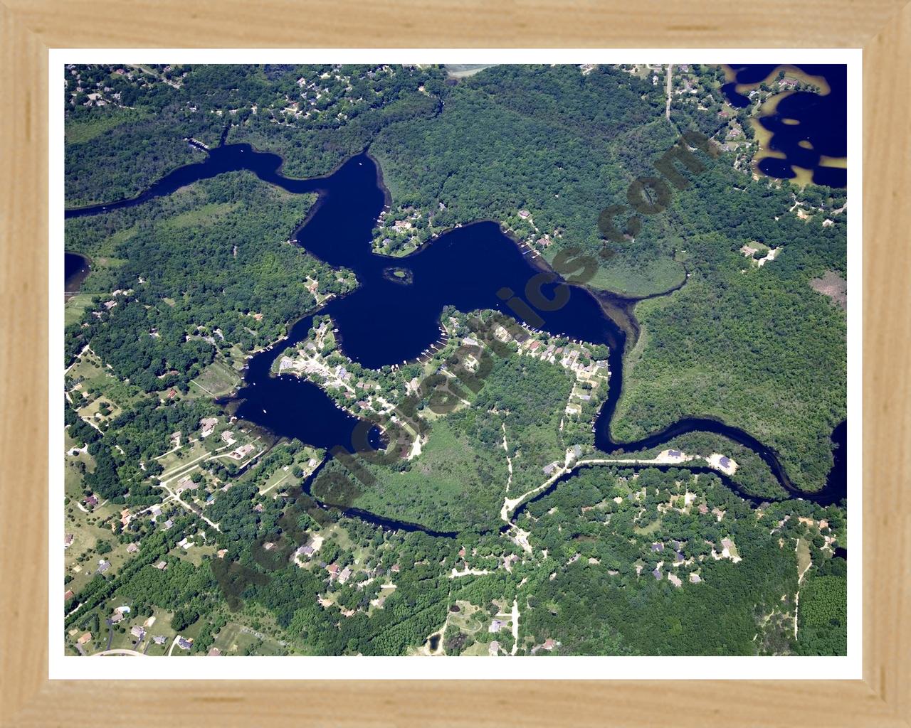 Aerial image of [4980] Gallagher Lake in Livingston, MI with Natural Wood frame