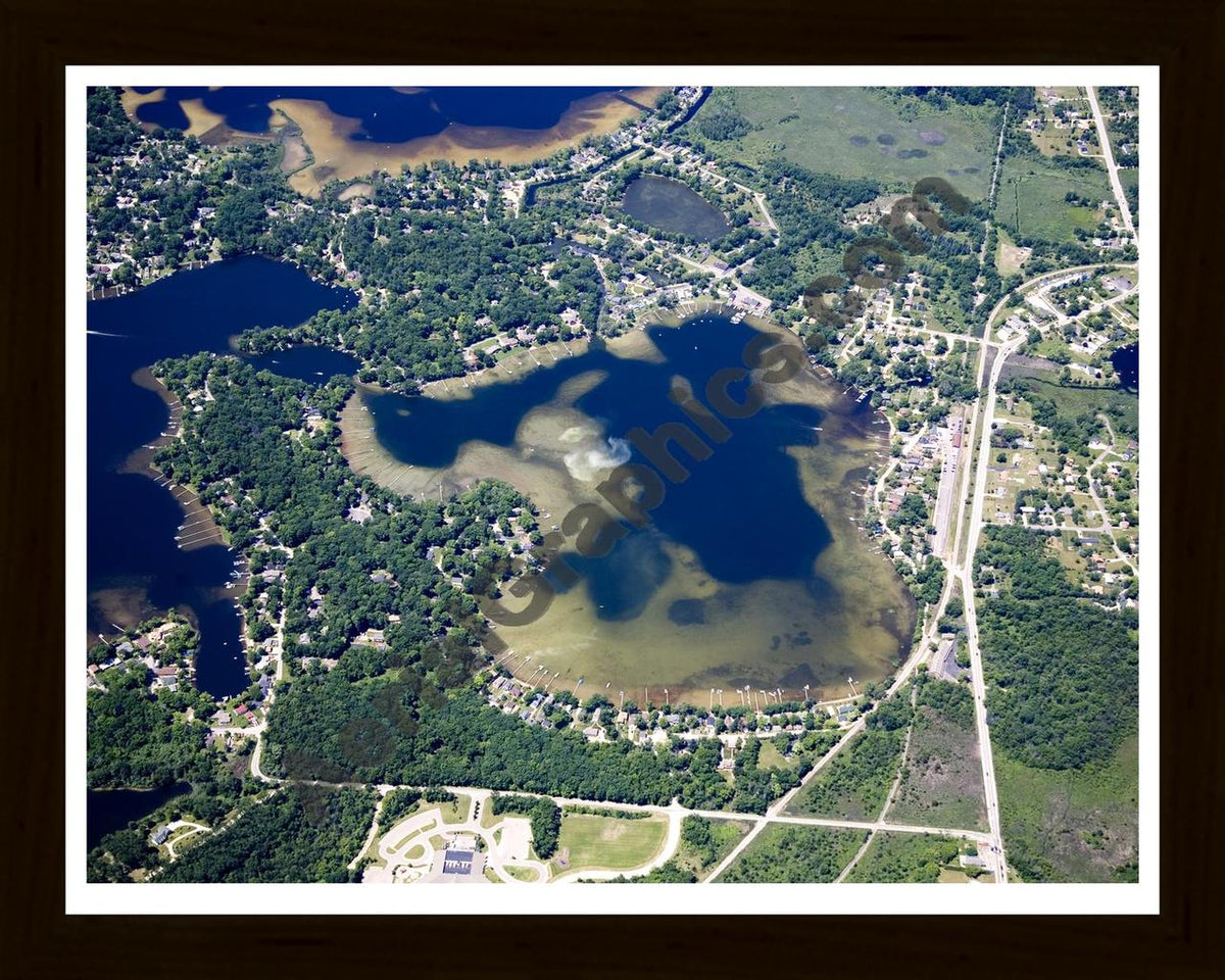Aerial image of [4983] Zukey Lake in Livingston, MI with Black Wood frame