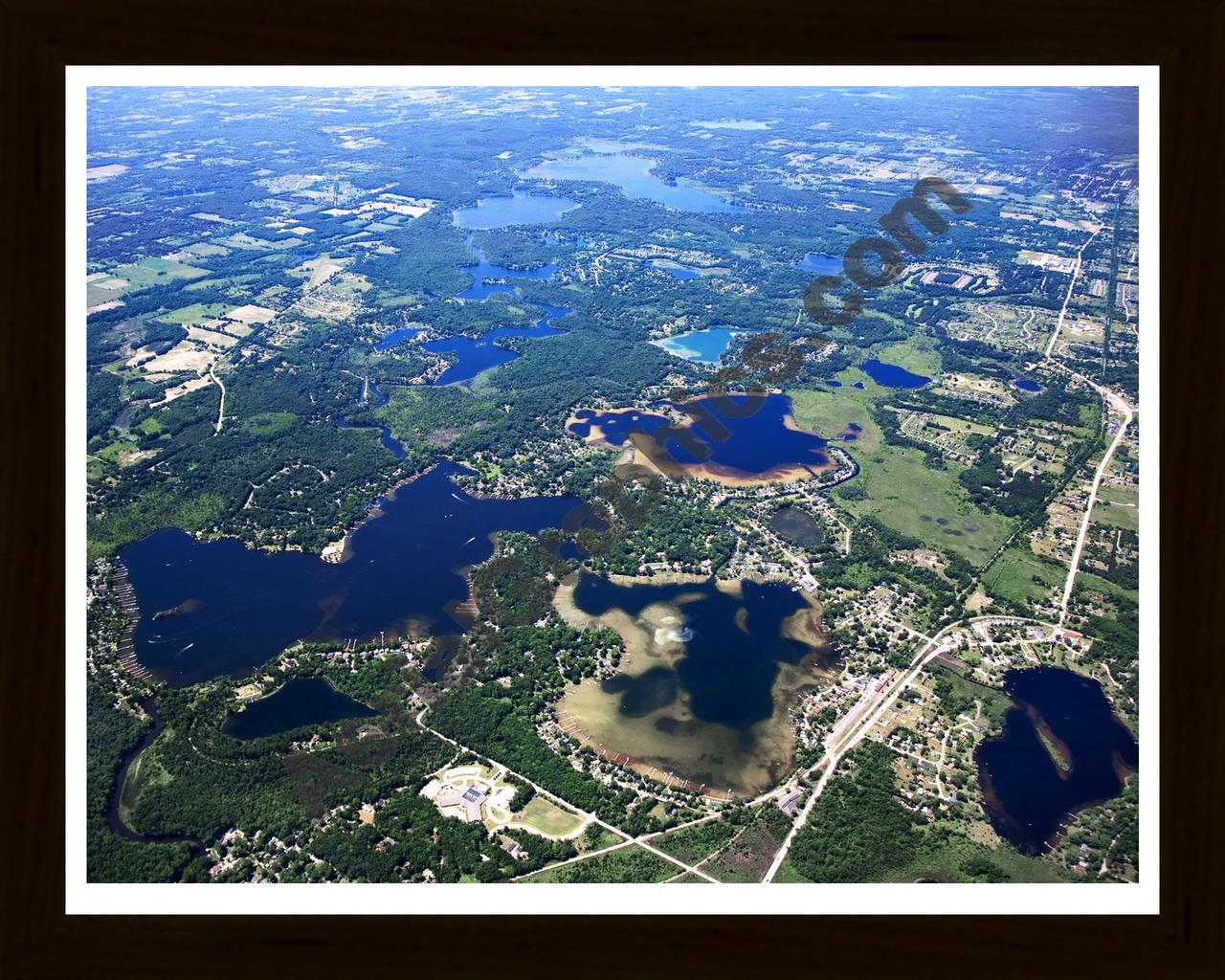 Aerial image of [4984] Chain Lakes from Zukey in Livingston, MI with Black Wood frame