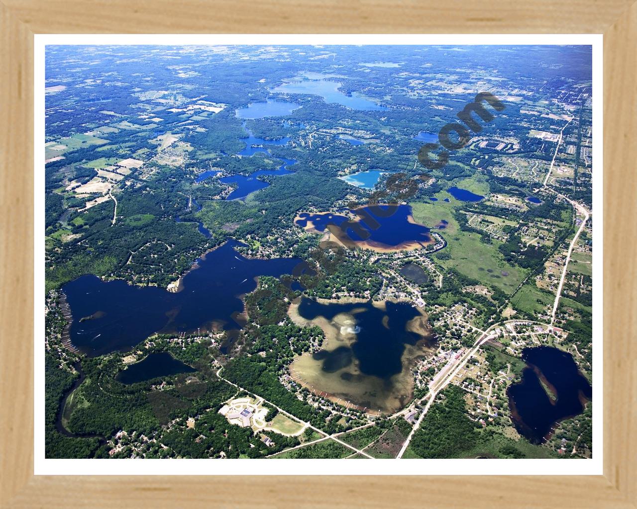 Aerial image of [4984] Chain Lakes from Zukey in Livingston, MI with Natural Wood frame