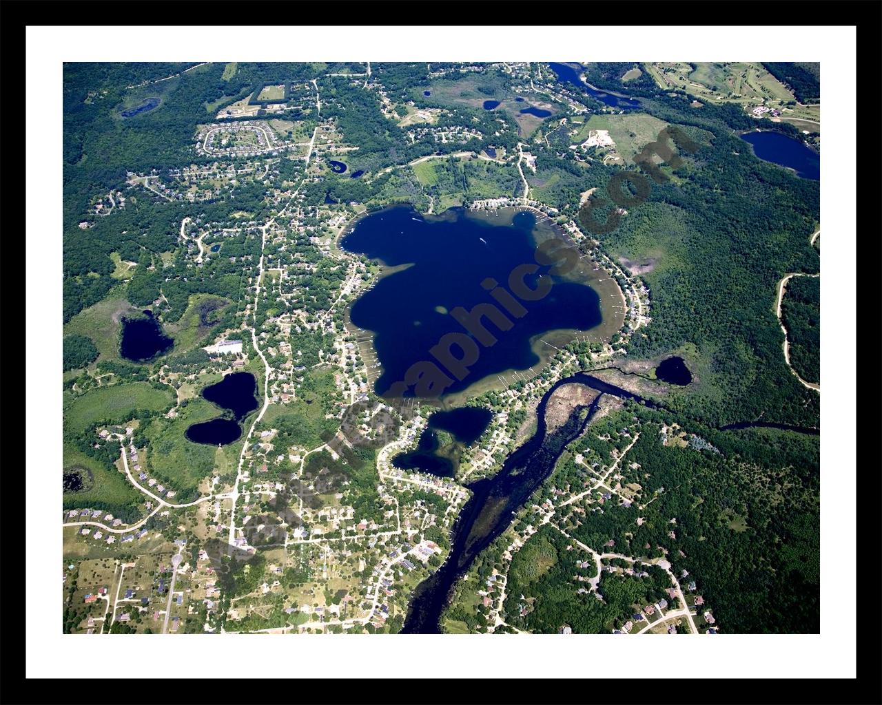 Aerial image of [4985] Ore Lake in Livingston, MI with Black Metal frame