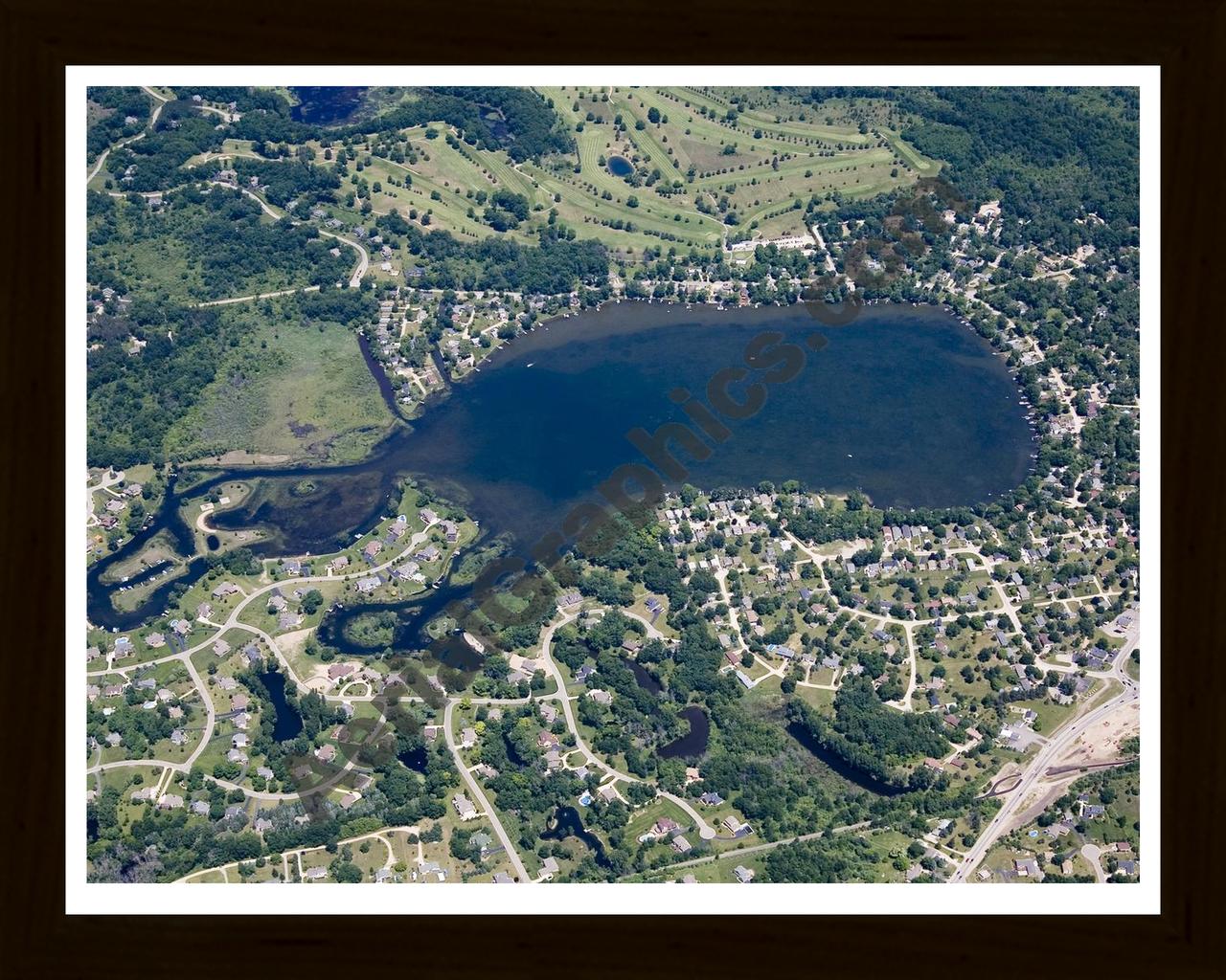 Aerial image of [4987] Rush Lake in Livingston, MI with Black Wood frame