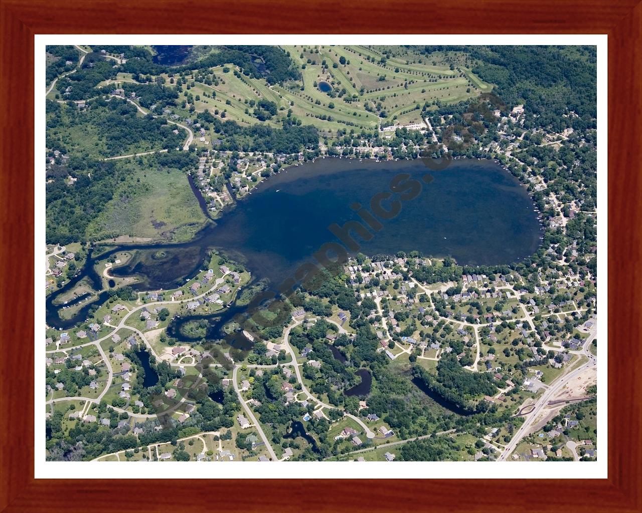 Aerial image of [4987] Rush Lake in Livingston, MI with Cherry Wood frame