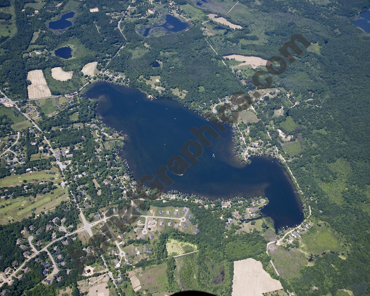 Aerial image of [4990] North Lake in Washtenaw, MI with Canvas Wrap frame