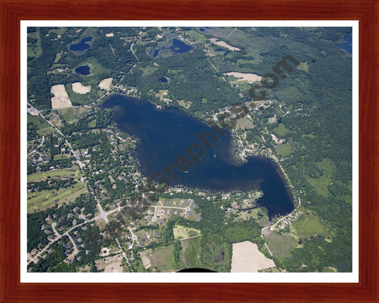 Aerial image of [4990] North Lake in Washtenaw, MI with Cherry Wood frame