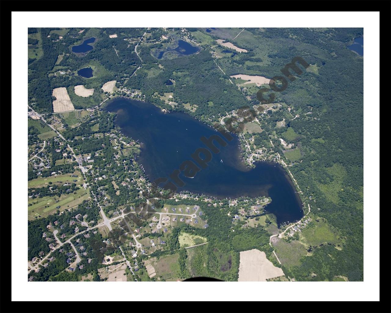 Aerial image of [4990] North Lake in Washtenaw, MI with Black Metal frame