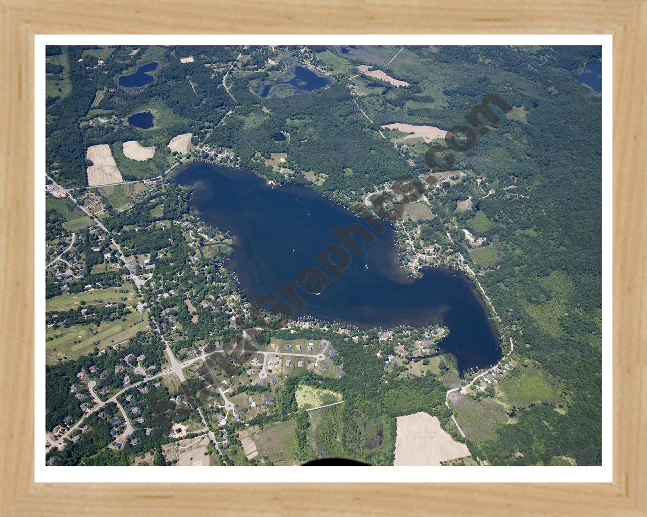 Aerial image of [4990] North Lake in Washtenaw, MI with Natural Wood frame