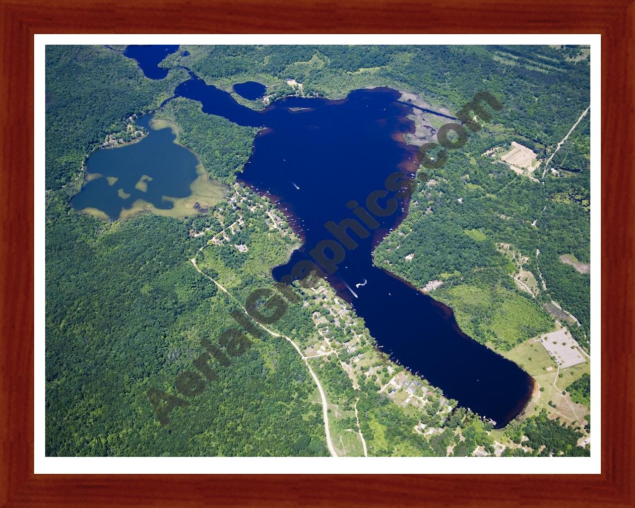 Aerial image of [4991] Halfmoon Lake And Blind Lake in Livingston, MI with Cherry Wood frame