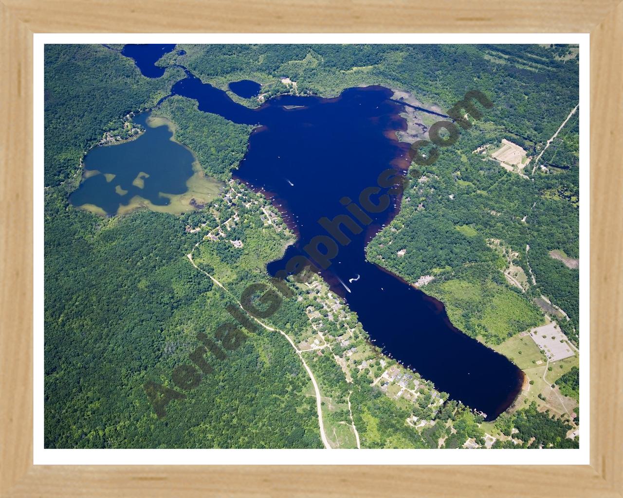 Aerial image of [4991] Halfmoon Lake And Blind Lake in Livingston, MI with Natural Wood frame