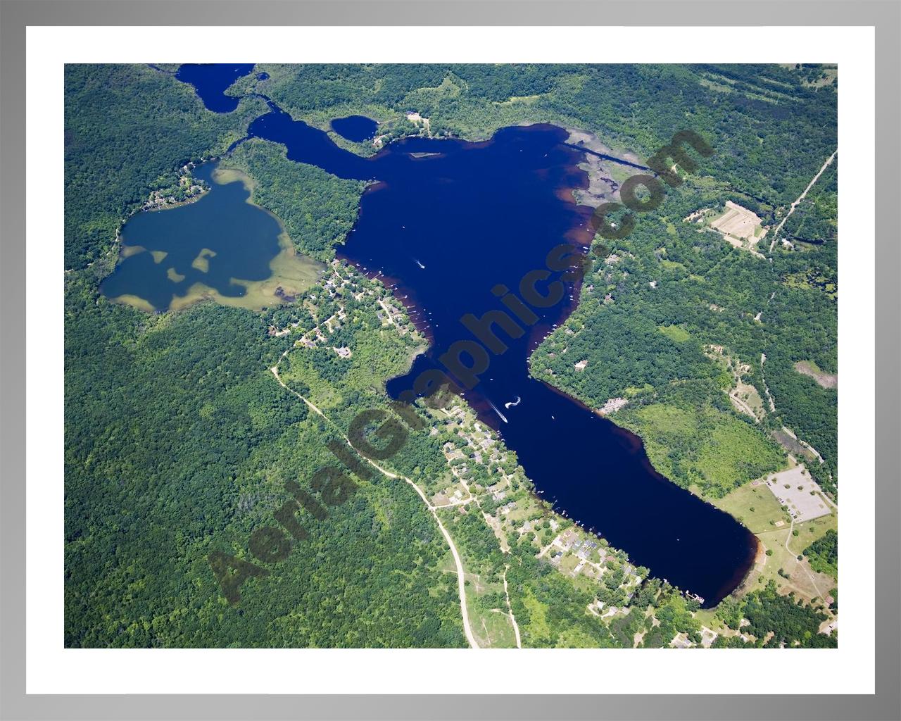 Aerial image of [4991] Halfmoon Lake And Blind Lake in Livingston, MI with Silver Metal frame