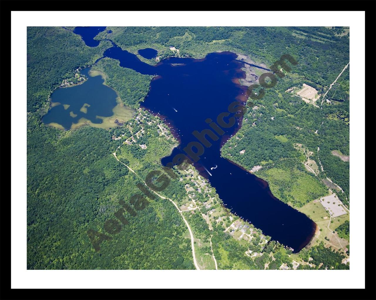 Aerial image of [4991] Halfmoon Lake And Blind Lake in Livingston, MI with Black Metal frame