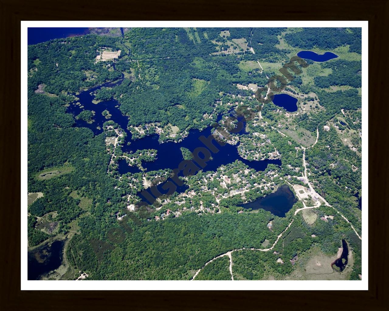 Aerial image of [4992] Hi-Land Lake in Livingston, MI with Black Wood frame