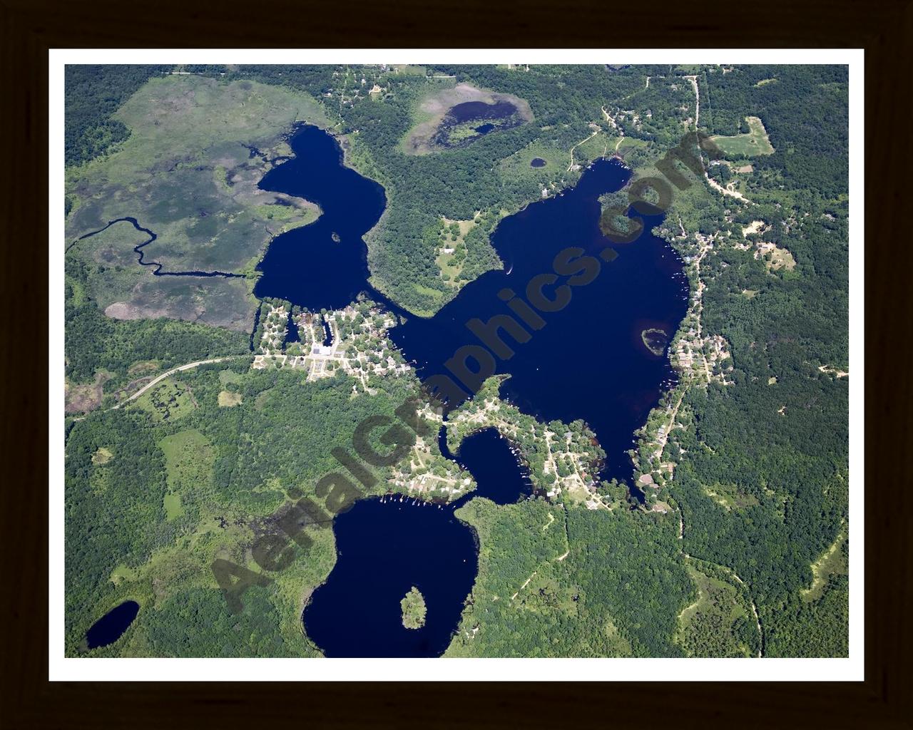 Aerial image of [4993] Patterson Lake And Woodburn Lake in Livingston, MI with Black Wood frame