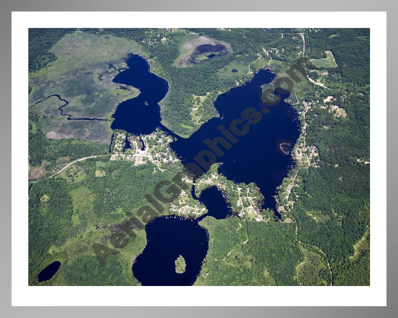 Aerial image of [4993] Patterson Lake And Woodburn Lake in Livingston, MI with Silver Metal frame