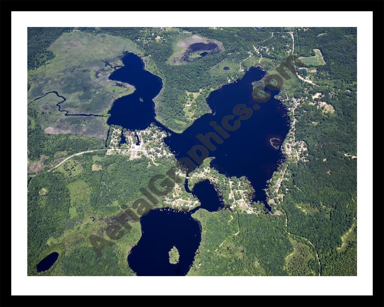 Aerial image of [4993] Patterson Lake And Woodburn Lake in Livingston, MI with Black Metal frame