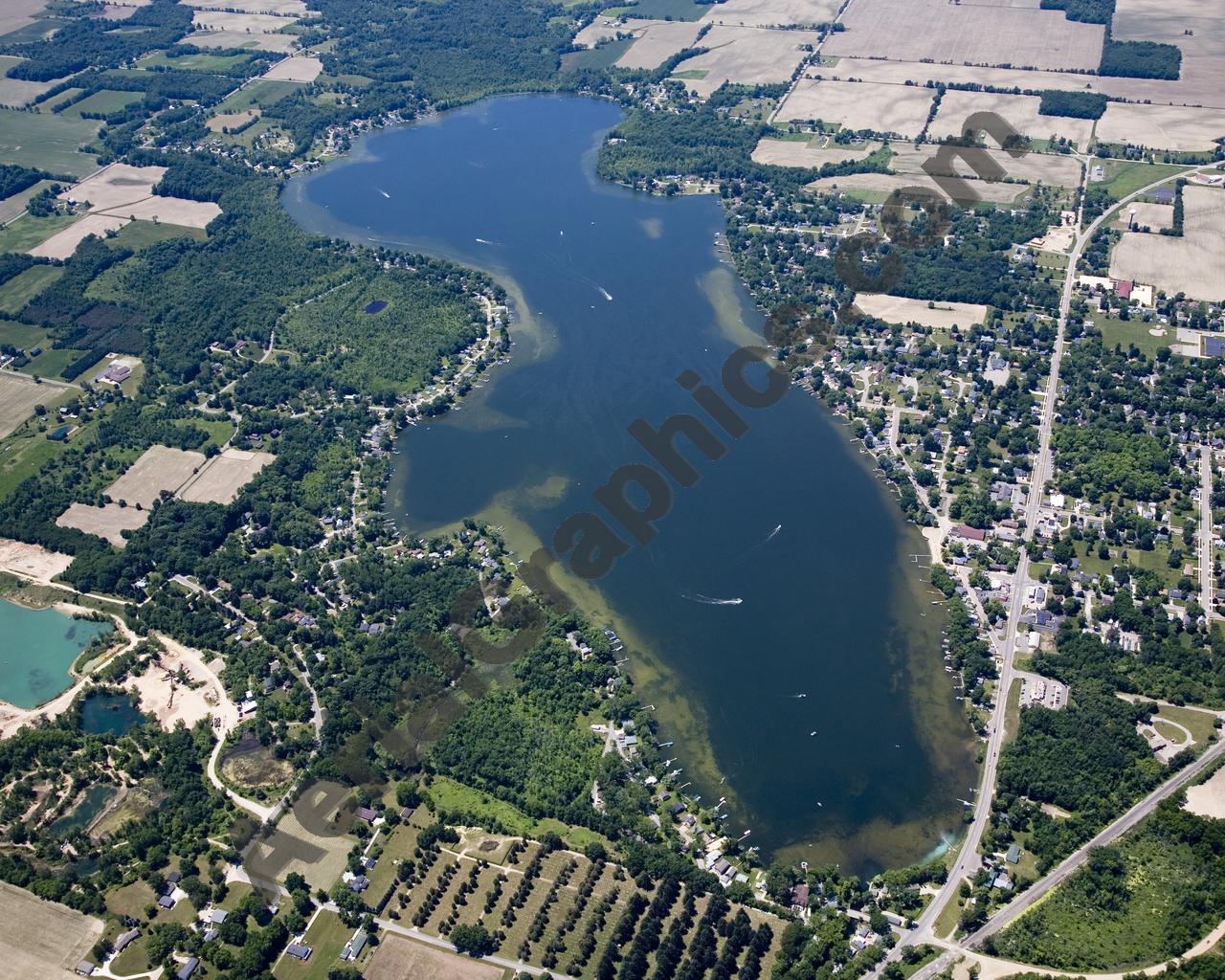 Aerial image of [4994] Jordan Lake in Ionia, MI with Canvas Wrap frame