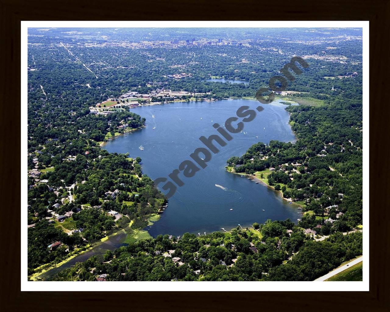 Aerial image of [4996] Reeds Lake in Kent, MI with Black Wood frame