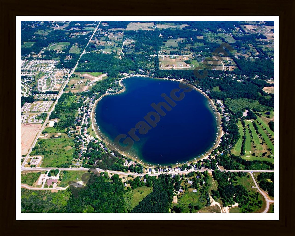 Aerial image of [4999] Silver Lake in Kent, MI with Black Wood frame